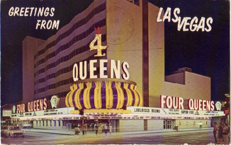 Postcard 167622 4 Queens Hotel Las Vegas Neon Sign  
