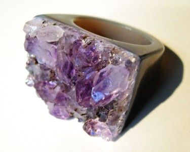 HUGE BRAZIL AMETHYST CRYSTAL CLUSTER DRUSY DRUZY GEMSTONE RING SIZE 8 