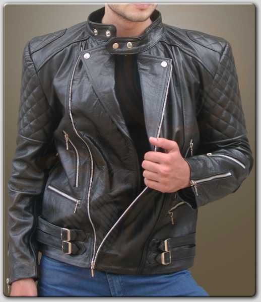 Vintage Bikers Leather Jacket Black Racer Punk Brando + Free Gift 