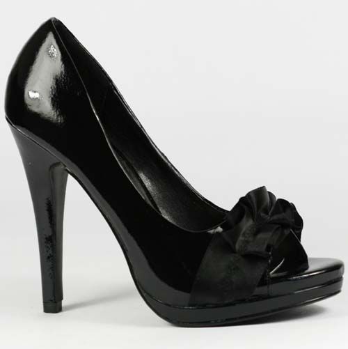 Black Patent High Heel Open Toe Platform Pump 7.5 us  