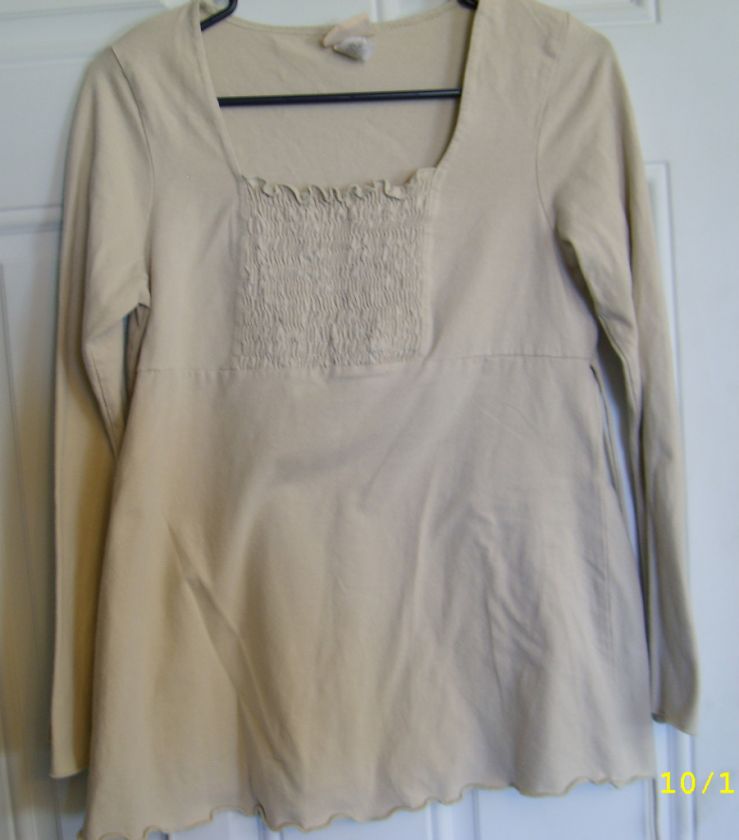 Announcements Maternity Top Shirt Long Sleeve Small Tan  