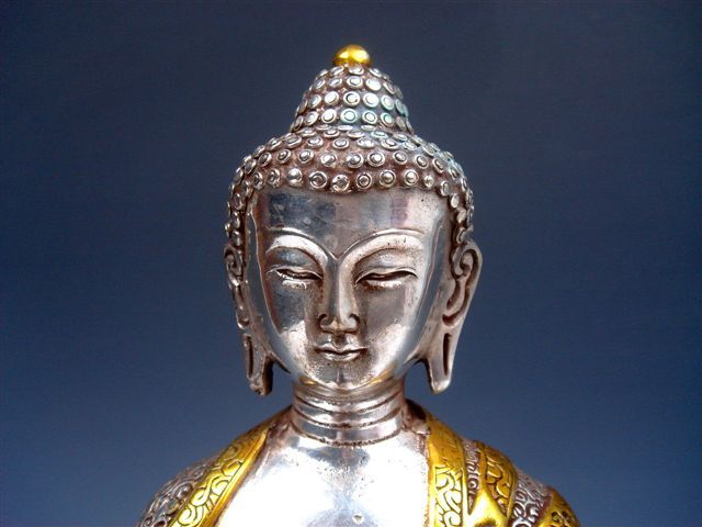 Vintage Tibetan Silver Plated Gold Gilt Large Buddha  