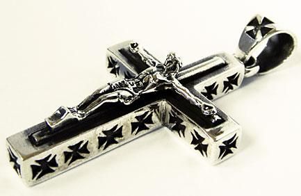 JESUS CROSS CRUCIFIX STERLING SILVER ROCK BIKER PENDANT  