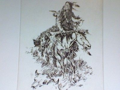 KIM MACKEY ORIGINAL SIGNED ETCHING INDIAN ON HORSE  