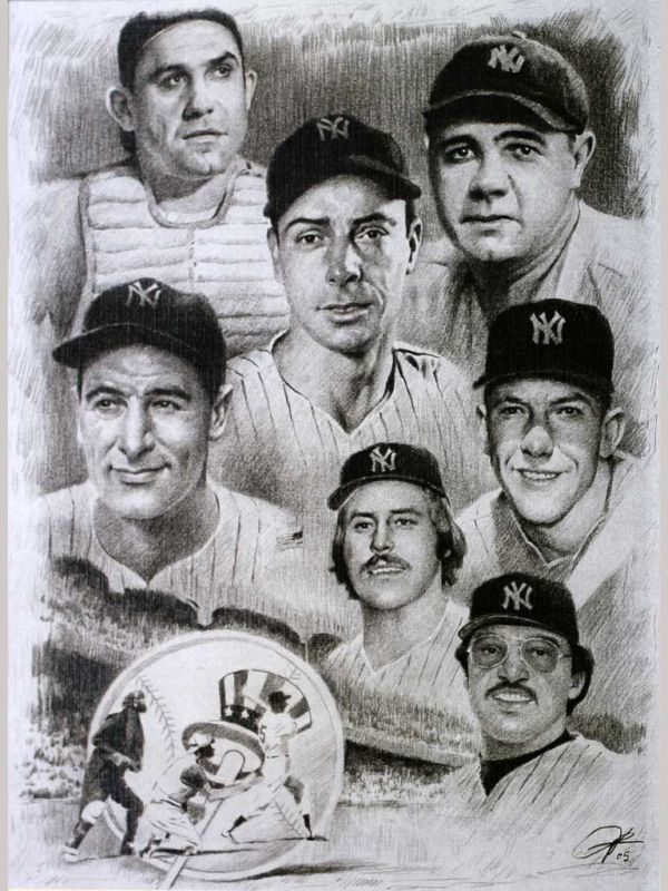 Yankees Players Sketch Portrait Charcoal Pencil Drawing  