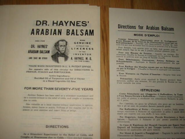 10 Old c.1930s DR. HAYNES Arabian Balsam MEDICINE  