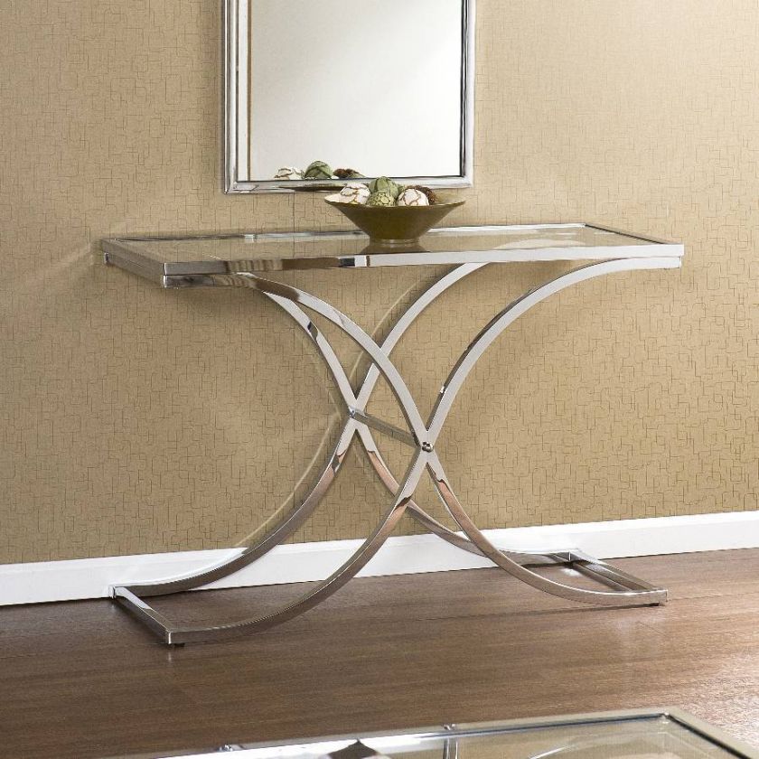 Transitional Glass & Chrome Sofa Table Accent Table NEW  