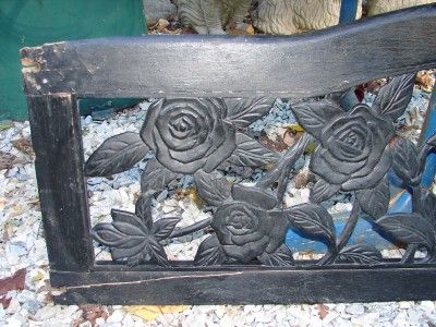 Vintage Shabby Black Wooden Back/Top Of Wood Bench  