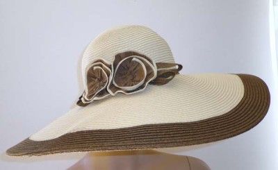 SUN BEACH FLOPPY WIDE FLOWERS BRIM HAT BROWN TAN 1 size  