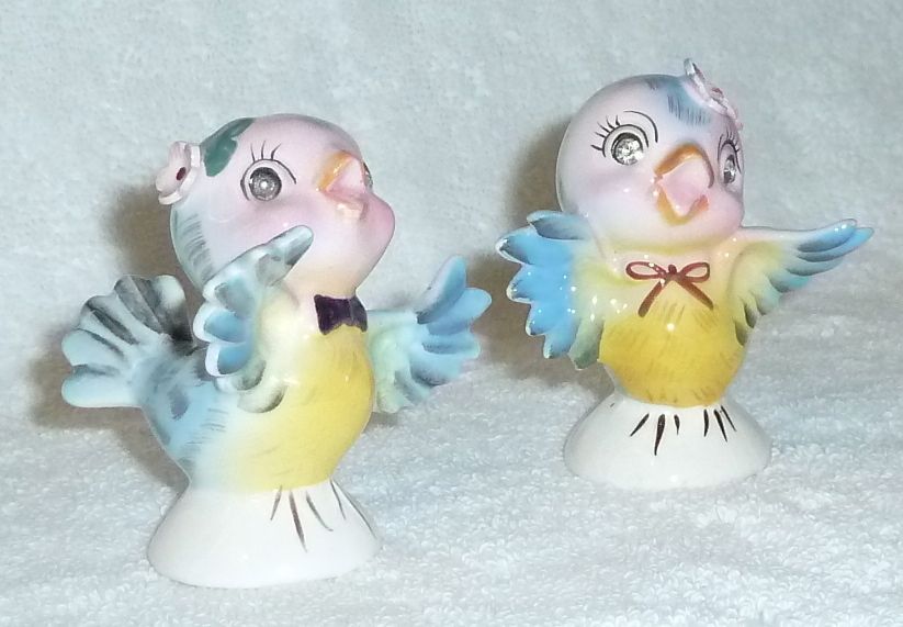   Bluebird Blue Bird Salt Pepper Shakers Norcrest Rhinestone Eyes  