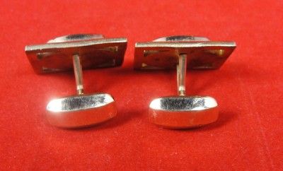 Vintage Mens Simmons Gold Black Glass Oval Deco Cufflinks & Tie Bar 