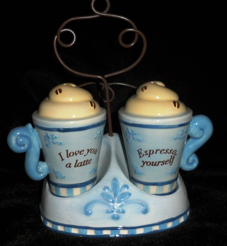 Latte Style Salt and Pepper Shaker Set with Matching Napkin Holder 