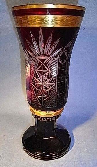 A1 * OBERAMMERGAU PASSION PLAY GOBELT RUBBY RED GLASS ANTIQUE GERMAN 