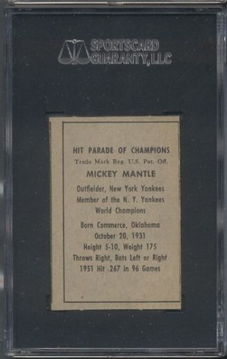 1952 Berk Ross Mickey Mantle SGC 80 = 6  