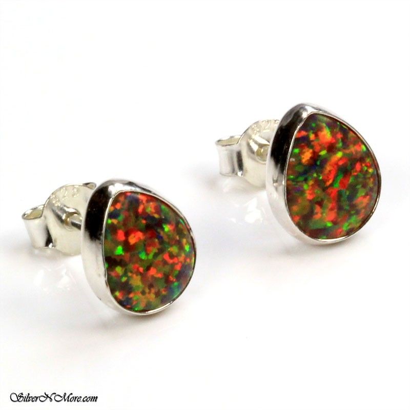   TEAR DROP FIRE OPAL EARRINGS .925 STERLING SILVER SILVERNMORE INC Y121