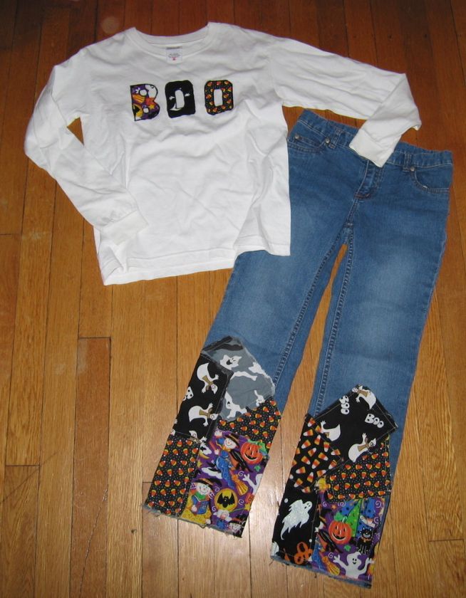 Custom Resell Halloween Boo Top Decoupage Jeans 8 Girls  