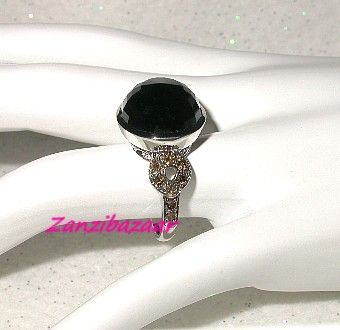   14K WHITE GOLD 10.24CT BLACK ONYX & .50CT CHOCOLATE DIAMOND 8.03G RING