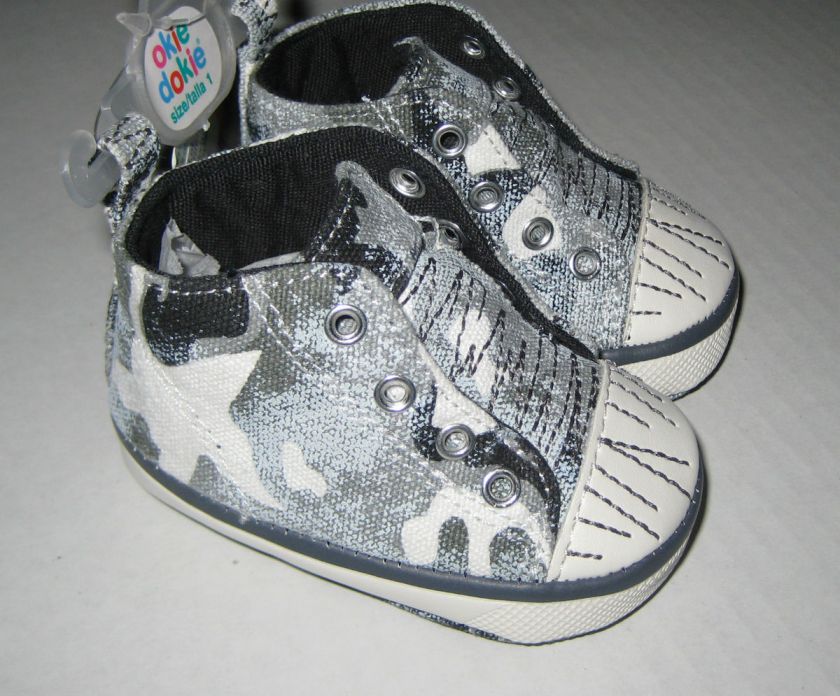 Infant Boy Size 1 Gray Camo Crib Shoes Okie Dokie NEW  