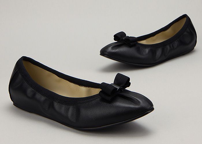 11049 Goatskin Leather Ribbon Handmade Flats Black US  