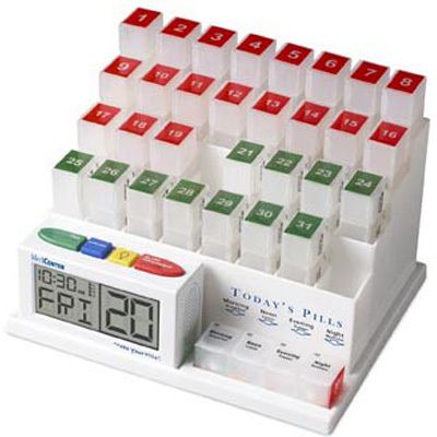   Monthly Pill Box Organizer Talking Alarm Medication Reminder Clock