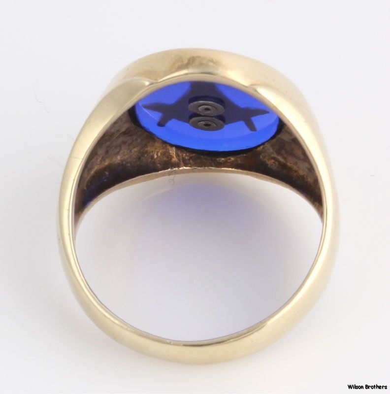 Masonic Syn Blue Spinel Blue Lodge Ring   10k Solid Yellow Gold Masons 