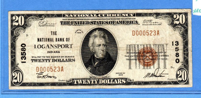 20 THE NAT BNK OF LOGANSPORT INDIANA CHARTER 13580 F+  