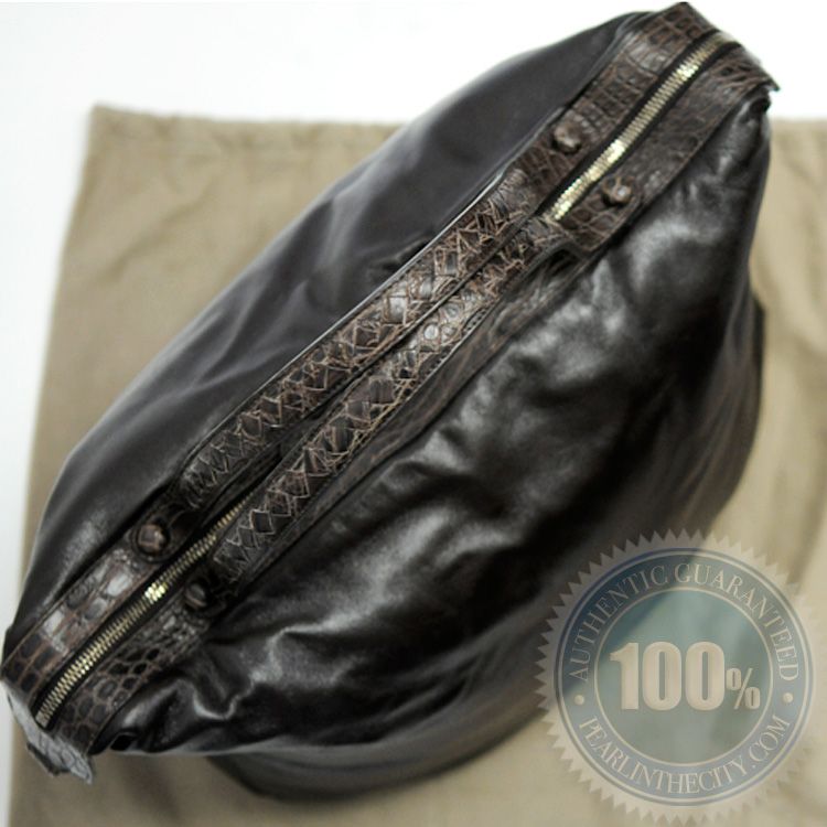Bottega Veneta Crocodile Accented Leather Tote Handbag  
