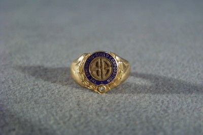 ANTIQUE 14 K GOLD ENAMEL DIAMOND MASONIC SIGNET RING 8  