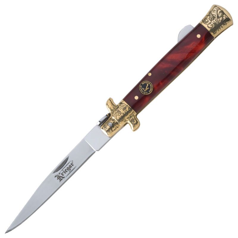 Kriegar Red Marble Stiletto Folding Knife  