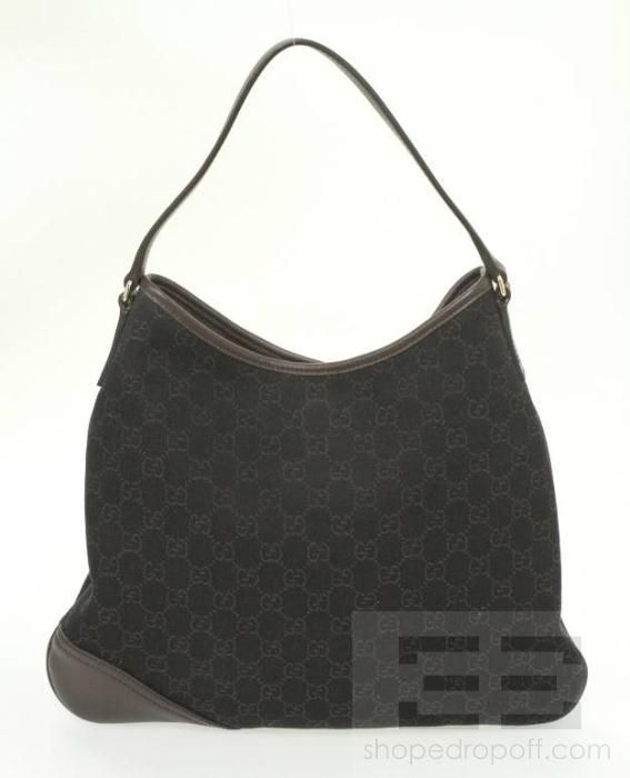 Gucci Black & Brown Monogram Canvas New Britt Medium Hobo Bag  