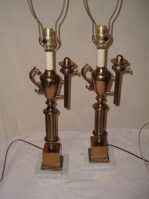 Pair Vintage Brass Student Lamps Oil Replicas  