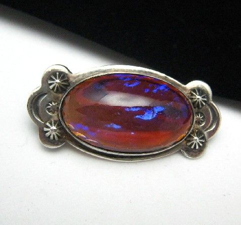   Breath Sterling Silver Bar Pin Brooch Art Glass Etruscan Style  