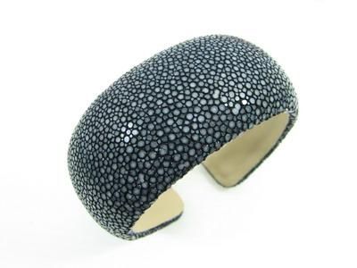 Genuine Stingray Leather Shagreen Cuff Bangle Bracelet  