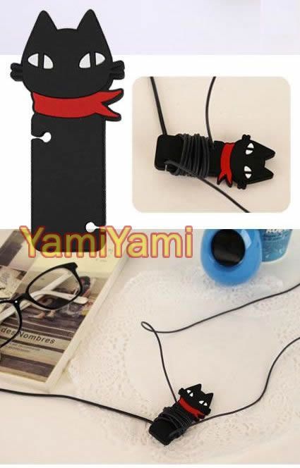 Black Cat Headphone Cord Cable Winder Manage Organizer  