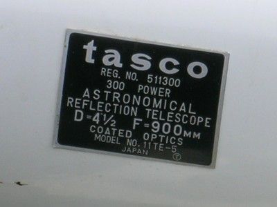 Tasco Reflector Telescope 11TE 5 300 X + manual, charts  