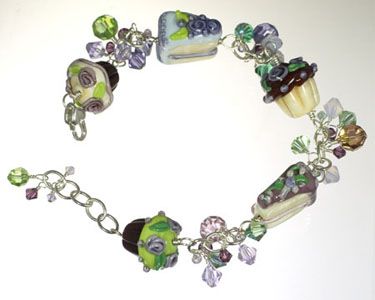 Handmade Purple & Lime Cake & Cupcake Bracelet with Swarovski Crystals 