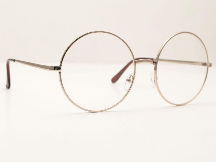 New Vintage Mens Womens Large Round Gold Frame Eyeglasses Clear Lens 