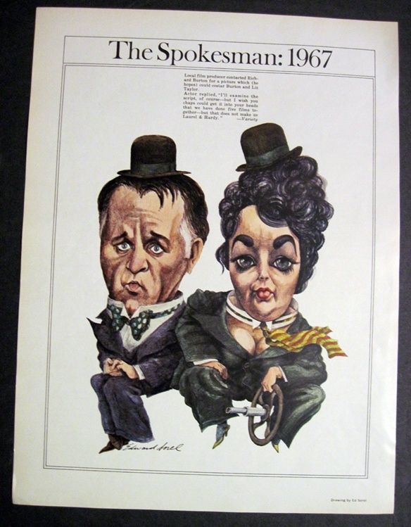   & Elizabeth Taylor Caricature by Edward Sorel 60s Clipping  