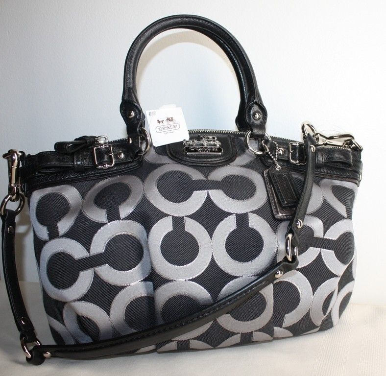 NEW COACH MADISON OP ART LUREX SOPHIA SATCHEL GUNMETAL BLACK 18608 NWT 