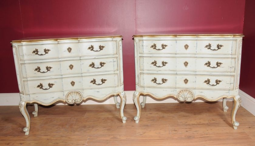 Pair French Painted Rococo Chests Bedside Tables  