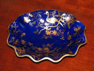 COALPORT COBALT BLUE BIRD OF PARADISE NUT DISH MINT  