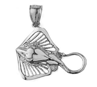 New .925 Sterling Silver Stingray Fish Pendant Charm  