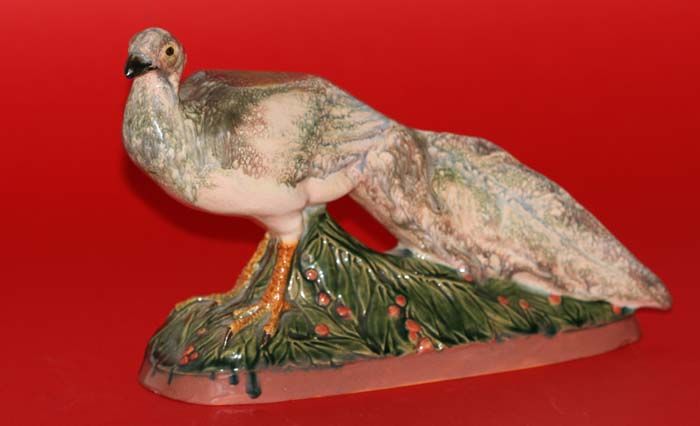 ART NOUVEAU CERAMIC ART POTTERY PEACOCK BIRD OF PARADISE FIGURINE c 