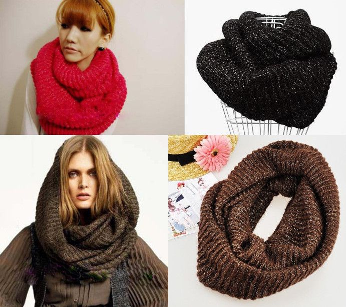 Warmer Knit Gold Wire Hood Cowl Winter Neck Scarf Wrap  