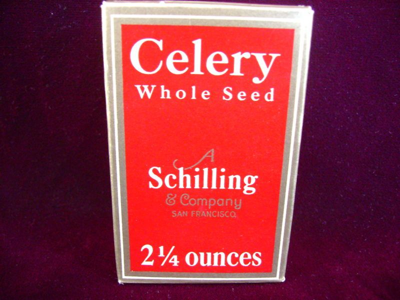 VINTAGE SCHILLING SPICE BOX  CELERY 2 1/4 OZ. 1933  