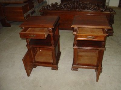 WALNUT ANTIQUE ITALIAN TUSCAN BEDROOM SET NIGHT STANDS 12IT005C  