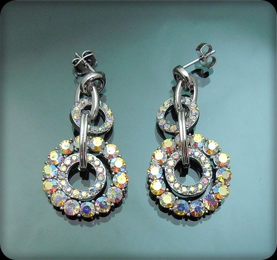 Aurora Borealis Austrian Earring Circle Dangle Earring  