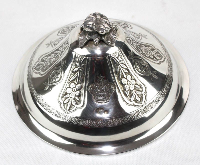   TURKISH TURKEY SILVER COVERED BOWL KAPAKLI TUGHRA SAH CROWN  