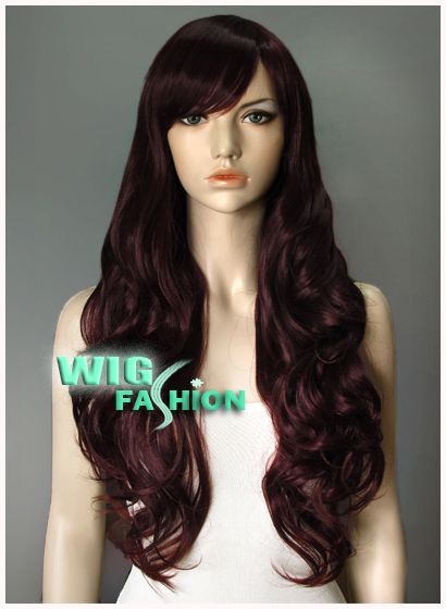 Long 25 in. Curly Dark Burgundy Hair Wig NF38  