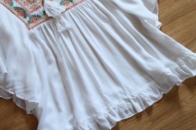 Daydream Boho Top 70s Vtg. Blouse, White Anthropologie Earring lot S 